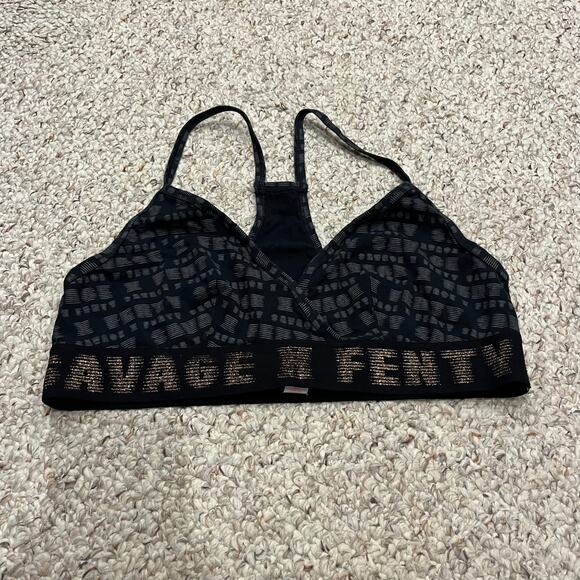 Savage X Fenty Bralette Sz XL Black PRinted Light Support Metallic - Picture 1 of 6